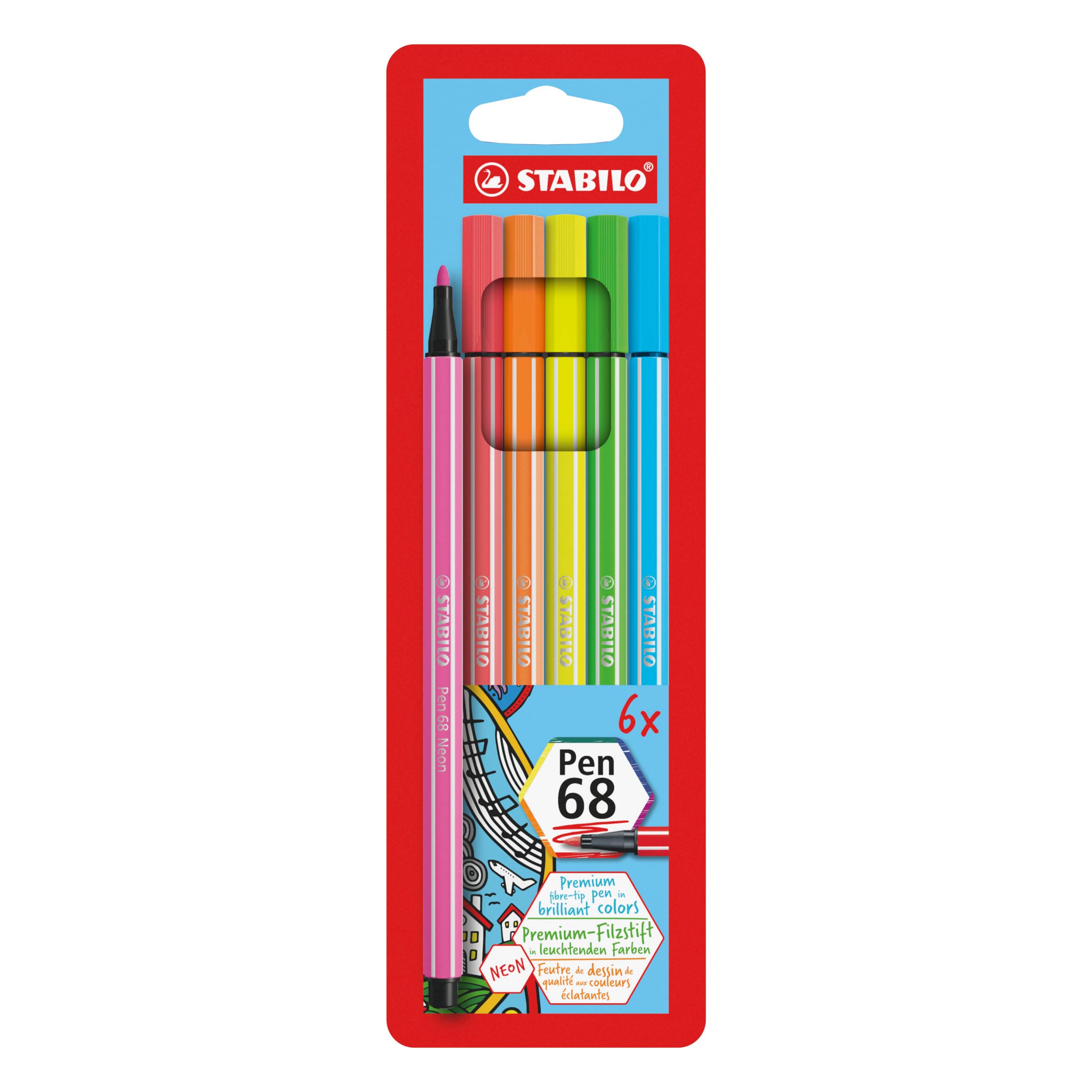 STABILO Pen 68 - Premium Fibre-Tip Pen - Pack of 6 - Neon Colours — image 1
