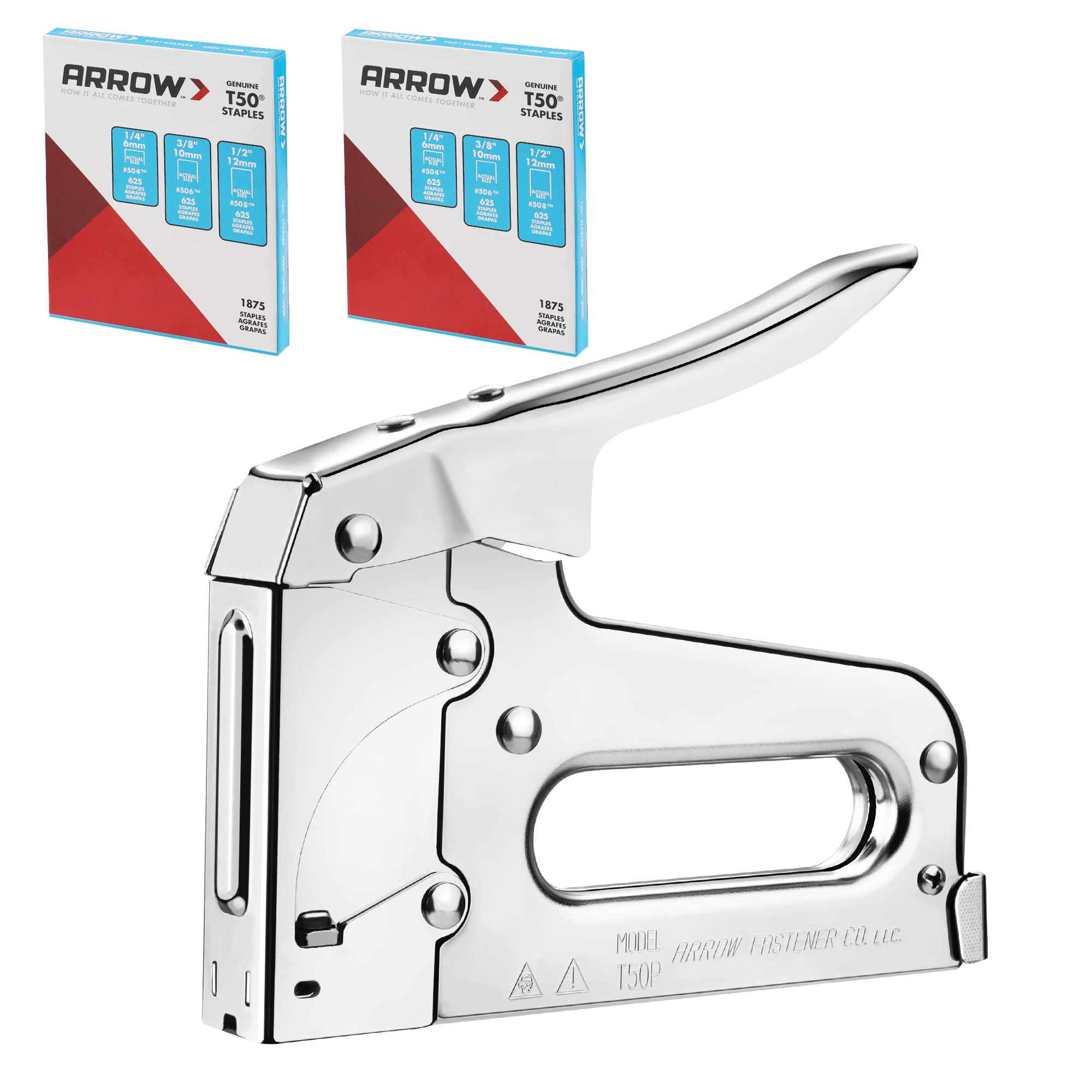 Photo 1 of Arrow T50 Heavy Duty Staple Gun Kit, All Chrome Steel Stapler, with 3750 Pieces T50 1/4", 3/8", 1/2" Staples, for Upholstery Professional Projects