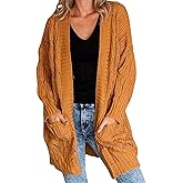 Miladusa Women's Cardigan Sweaters Long Sleeve Plus Size Solid Cable Knit Open Front Outerwear with Pockets