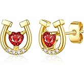 Ritach Horse Gifts for Women Girls - S925 Sterling Silver Post Lucky Horseshoe Stud Earrings Real Gold Plated Heart Birthstone Earrings for Girls Women Horse Stuff Horse Gifts for Girls Women Horse Lovers
