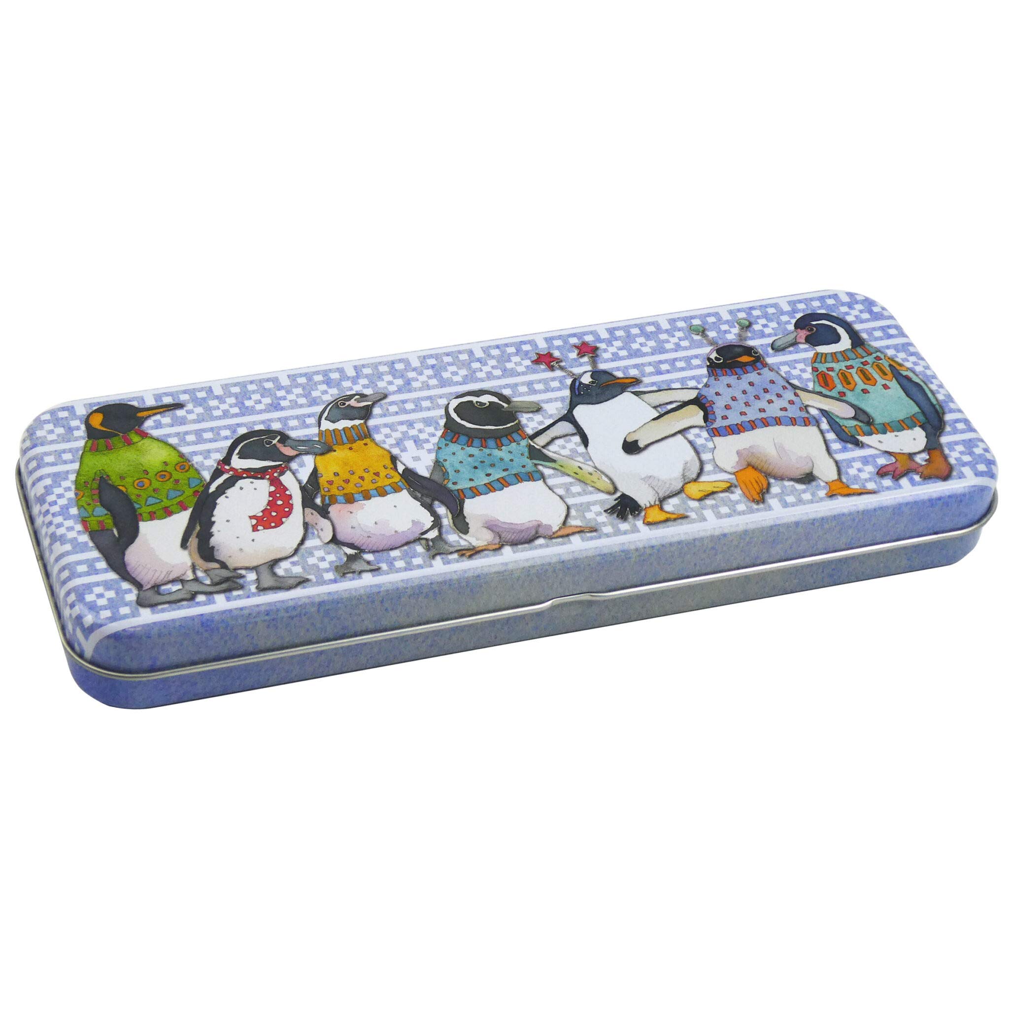 Penguins in Pullovers Metal Pencil Tin by Emma Ball