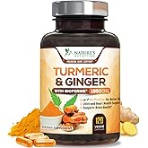 Turmeric Curcumin Supplement 1950mg - 95% Curcuminoids with Organic Turmeric & Ginger, BioPerine Black Pepper for Best Absorption, Nature's Vegan Joint Support, Non-GMO, Bottled in USA - 120 Capsules