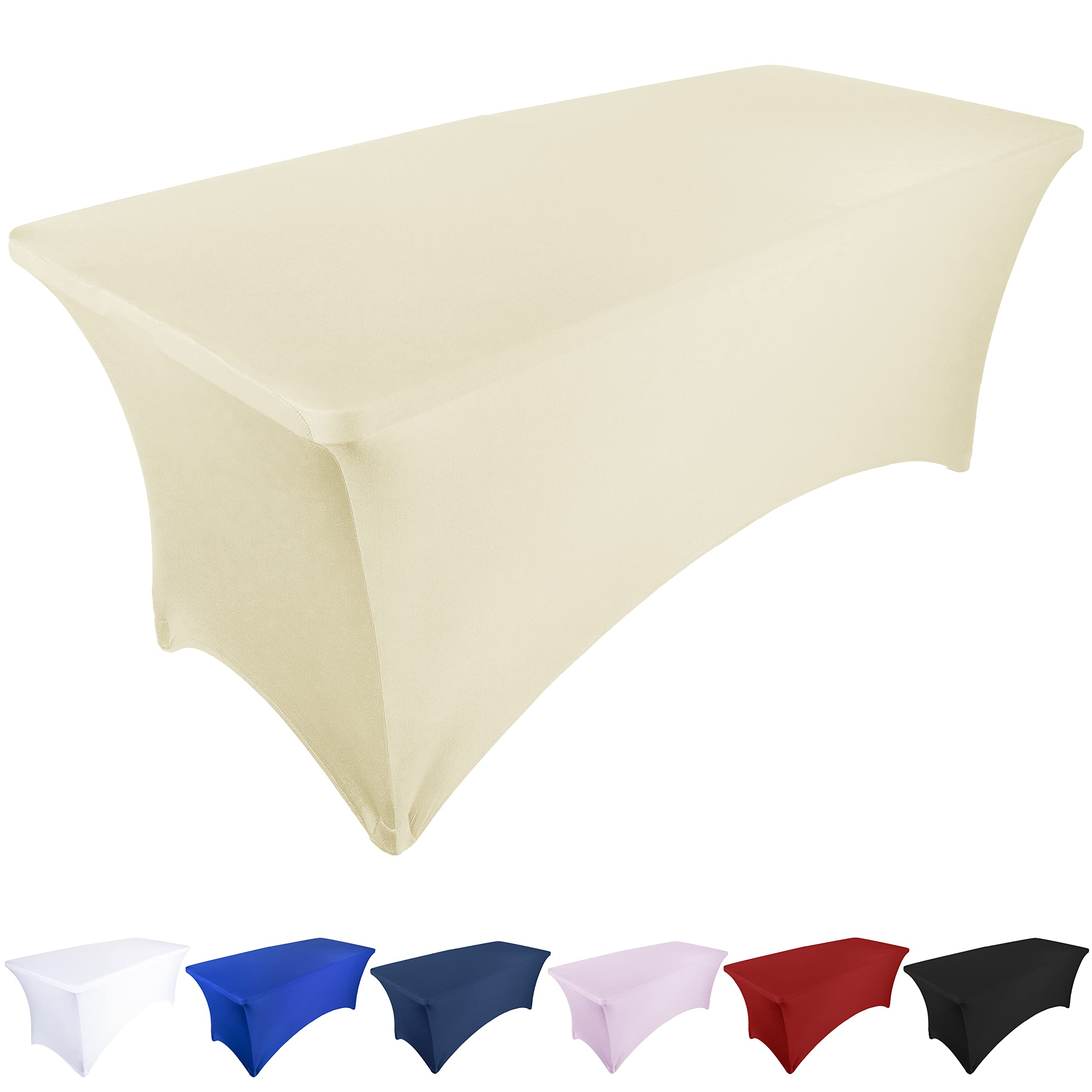 Ocves Stretch Tablecloth 6ft Spandex Table Covers Polyester Fitted Rectangular Stretchable Table Cover Wedding Party Cocktail Bar Craft Exhibitions Washable Table Cover Champagne, 6ft (1pcs)