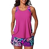 Summer Mae Blouson Tankini Swimsuits for Women 2026 Tummy Control Two Piece Bathing Suits with Sporty Pockets Swim Shorts