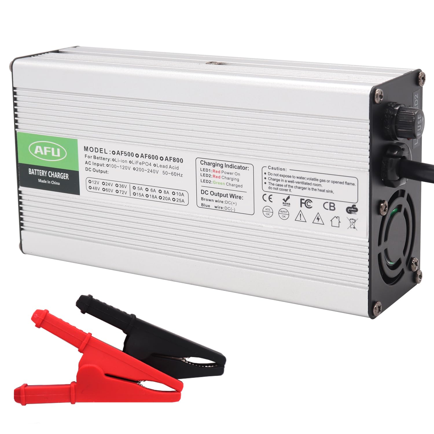 Photo 1 of 43.8V 8A Smart Battery Charger Silver Aluminum with Cooling Fan for 12S 36V Pack with Alligator Clip Connector