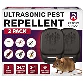 Ultrasonic Pest Repeller for Indoor Use - 2 Pack - Covers Up to 1,500 sq ft per Device - 3 Modes Mouse Repellent - Rodent Repellent &ndash; Helps Repel Rats, Spiders, Mosquitoes, Ants &amp; Household Insects