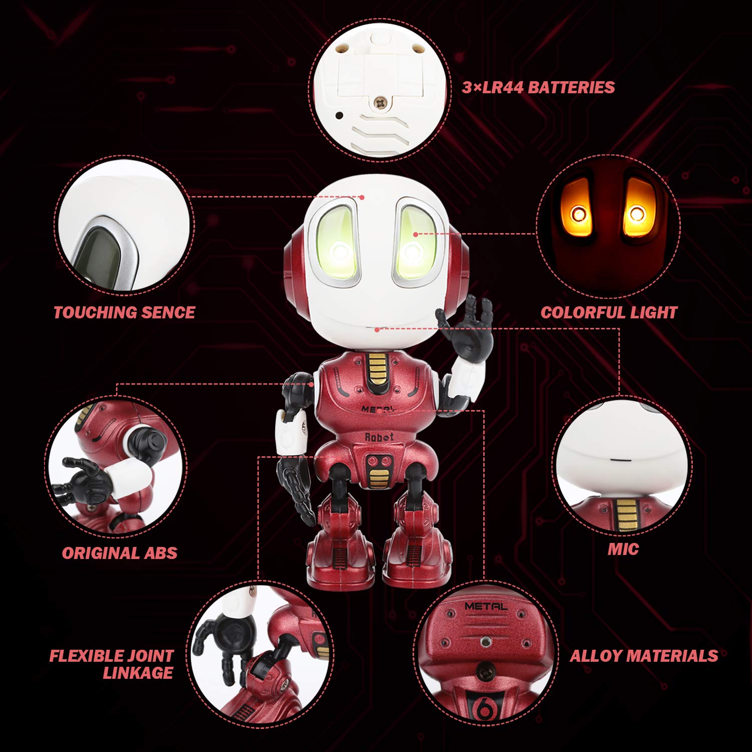 Peradix Recording Talking Interactive Robot with illuminated LED lights and voice repeat function , Robot Toys For boys girls Toddlers Kids Birthday Presents Gifts(Red)