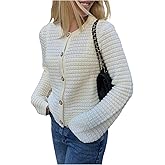 MakeMeChic Women's Long Sleeve Sweater Crew Neck Button Down Lightweight Cardigan Sweaters