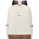 CLUCI Leather Backpack for Women 15.6 inch Laptop Backpack Purse Computer Backpack for Travel Airplane Casual Daypack Beige with Brown