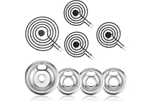 Electric Stove Burner Drip Pans W10196405(8”) W10196406(6”) Silver+Electric Stove Burner Replacement MP15YA(6") MP21YA(8") Compatible for Whirl-pool Ken-more May-tag Ama-na etc by MIFLUS