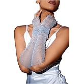 Floerns Women's Rhinestone Sparkly Fingerless Gloves Mesh Sheer Wedding Arm Gloves