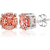 Edulex Birthstone Stud Earrings for Women - 18K White Gold Plated Created Diamond Jewelry - Rose Cut Octagonal CZ Mens Gifts