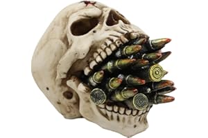 EBROS GIFT Ebros Hell Bent War Ammo Bullet Shell Casings Protruding from Mouth of Skull Statue 6.25'Long Wardogs Skeleton Head Figurine for Halloween Day of The Dead Ossuary Macabre Collectible