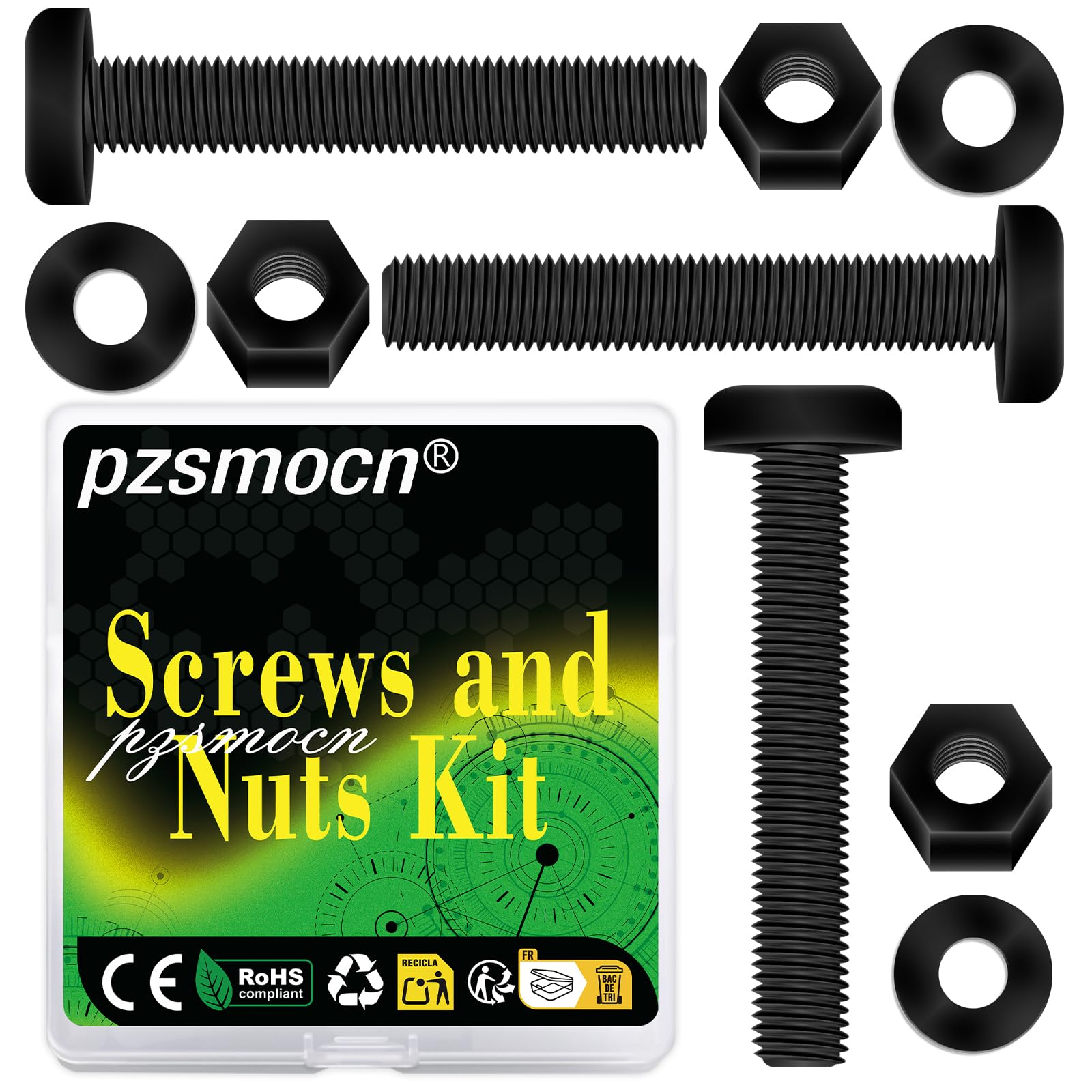 Pzsmocn 150 Pieces/50 Sets M5*40 mm Plastic Black Nylon Cross Round Head Screw Hexagonal Nut Combination Kit, with Insulating Washers, Standard Size, For DIY and Electronic Assembly. — image 1