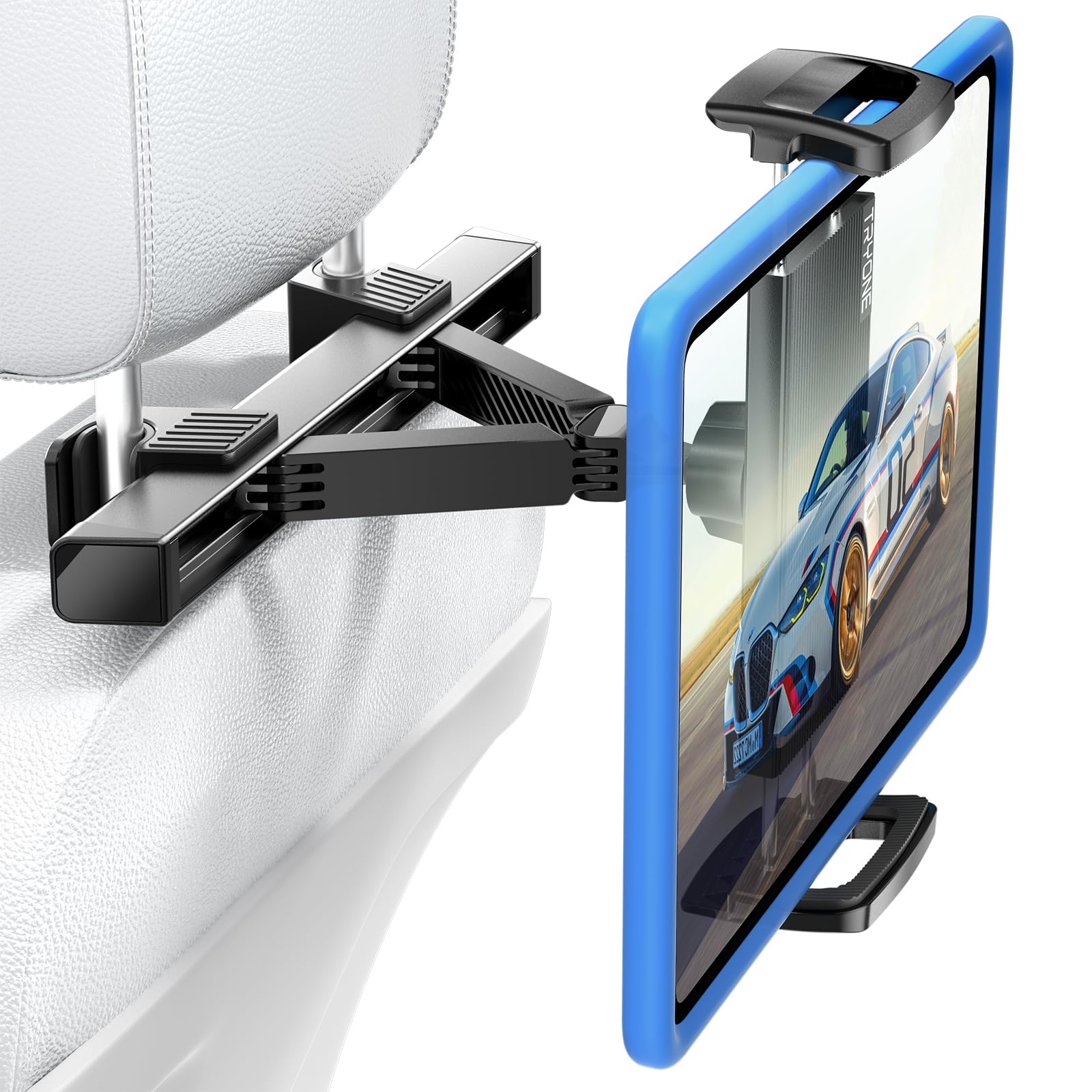 TRYONE Car Tablet Holder, Headrest Tablet Mount - [Thicker Carbon Steel] Car Holder Back Seat for Kids Travel Road Trip, Compatible with iPad, All 4.7~12.9" Tablets, Phones, Galaxy, Fire HD, Switch