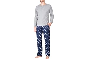 SLEEPHERO Men’s Pajama Set Pajamas For Men 2 Piece PJ Set with Cotton Knit Men Pajama Pants and Long Sleeve Henley T-Shirt