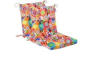Makimoo Outdoor Patio Cushion, Rocking Chair Cushion, Tufted Pads, Set of Upper and Lower with Ties Pack of 2 (2 Sets) - Back