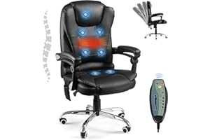 JFHID Ergonomic Office Chair PU Leather Comfortable Wide Massage Computer Desk Home Chair Executive Chairs with Heat Big and Tall Fully Reclining MassagerChair with High Back Support 6 Point Vibrating