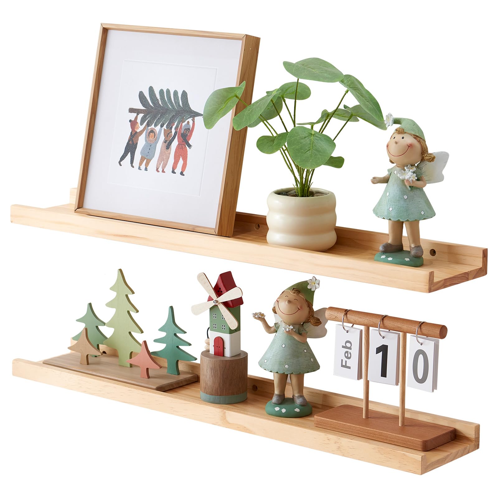 Photo 1 of ***PARTIAL SET (1/2) - PRICE ADJUSTED*** Rsuwiz Wood Floating Shelves Set of 2 Pine Wood Wall Shelf 32 inches, Floating Shelf for Wall Mounted - Upgrade Width 5.85", Floating Display Shelves for Living Room Bedroom Kitchen Bathroom, Natural