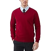 Kallspin Men's V Neck Sweater Pullover Regular Fit Pure Cotton Long Sleeve Lightweight Knit Casual Smart Layering