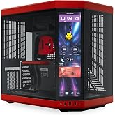 HYTE Y70 Touch Infinite Modern Aesthetic Gaming PC Case - Integrated 2.5K LCD Touchscreen Screen Display - Dual Chamber ATX Desktop Chassis - 10 Fan Capacity - Luxury PCIe 4.0 Riser Cable - Cherry/Red