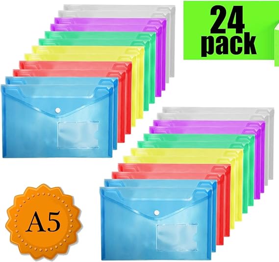 A5 Plastic Wallets Folders Files Document Wallet Button Wallets Folder Plastic (24 Pcs