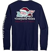 Vineyard Vines Mens Santa Whale List Long-Sleeve Pocket Tee