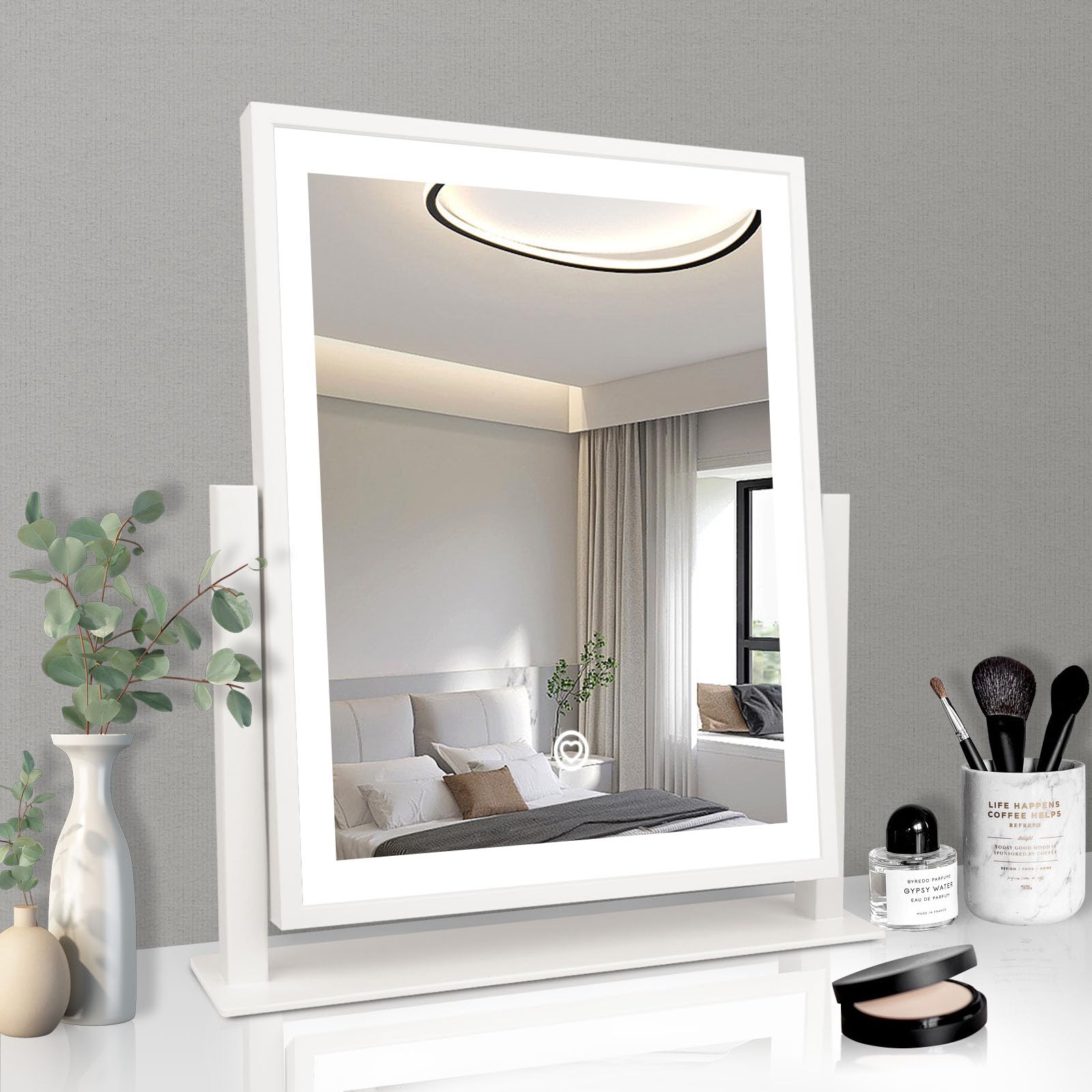 Photo 1 of Beelux Vanity Mirror with Lights, New Hollywood Lighted Makeup Mirror with Dimmable Light, Smart Control, Memory, Adjustable Warm White/Natural/Daylight, Birthday (White, 15" L x 14" W)