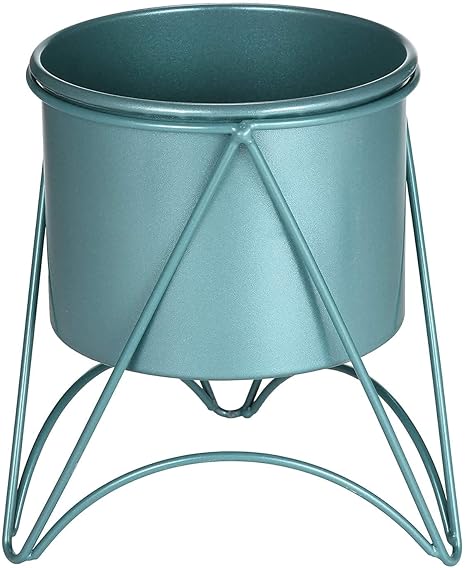 UV Flower Plant Pot with Stand, Gold Metal Plant Pot with Gold Metal Stand for Herbs Orchids Cacti Succulents Indoor Outdoor Display | Flower Holder for Garden | 1 Piece (Blue)