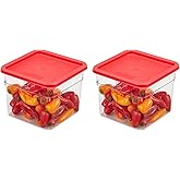 Cambro Food Storage Container with Lid - 6 QT (Quart) Square, Classic Series with Red Lid, Commercial Grade for Food Prep, Clear, 2 Pack
