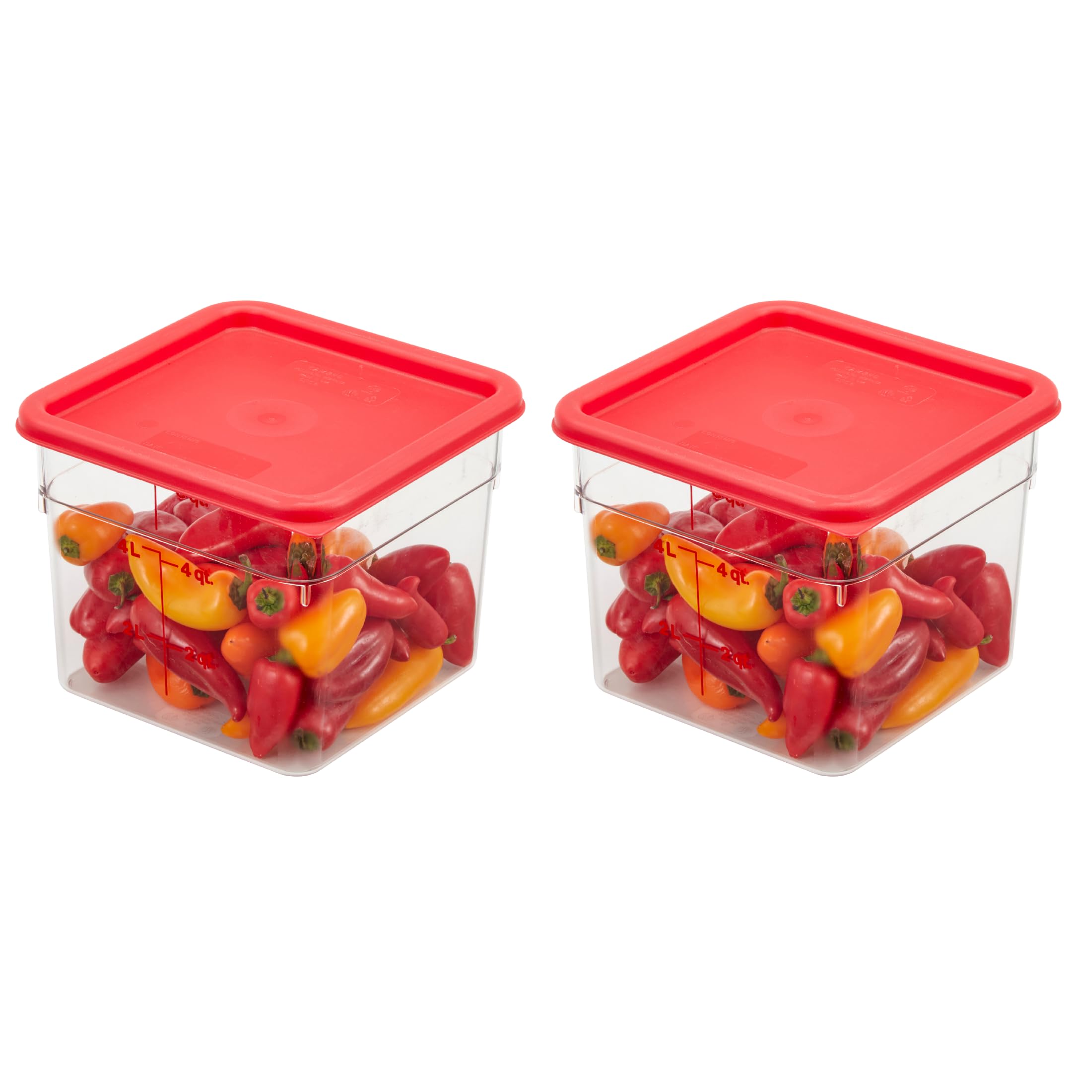 Cambro Food Storage Container with Lid (2 Pack) - Classic Series Square with Red Lid - 6 QT (Quart) - Commercial Grade for Food Prep (Clear) Image