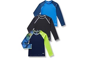 Liberty Pro 3 Pack Boys' UPF 50+ Rash Guard Long Sleeve Swim Shirts, Quick Dry UV Protection Swimwear for Kids