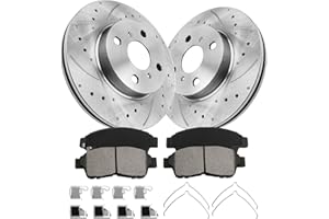 ANPULSERO FIWRILUVX Anpulsero Front Automotive Replacement Brake Kit, Drilled and Slotted Brake Rotors Ceramic Brake Pads Compatible with 1993-1997 Toyota Corolla,Geo Prizm| Noise Free Brake Pads Rotors Kit|254.9mm(10in)