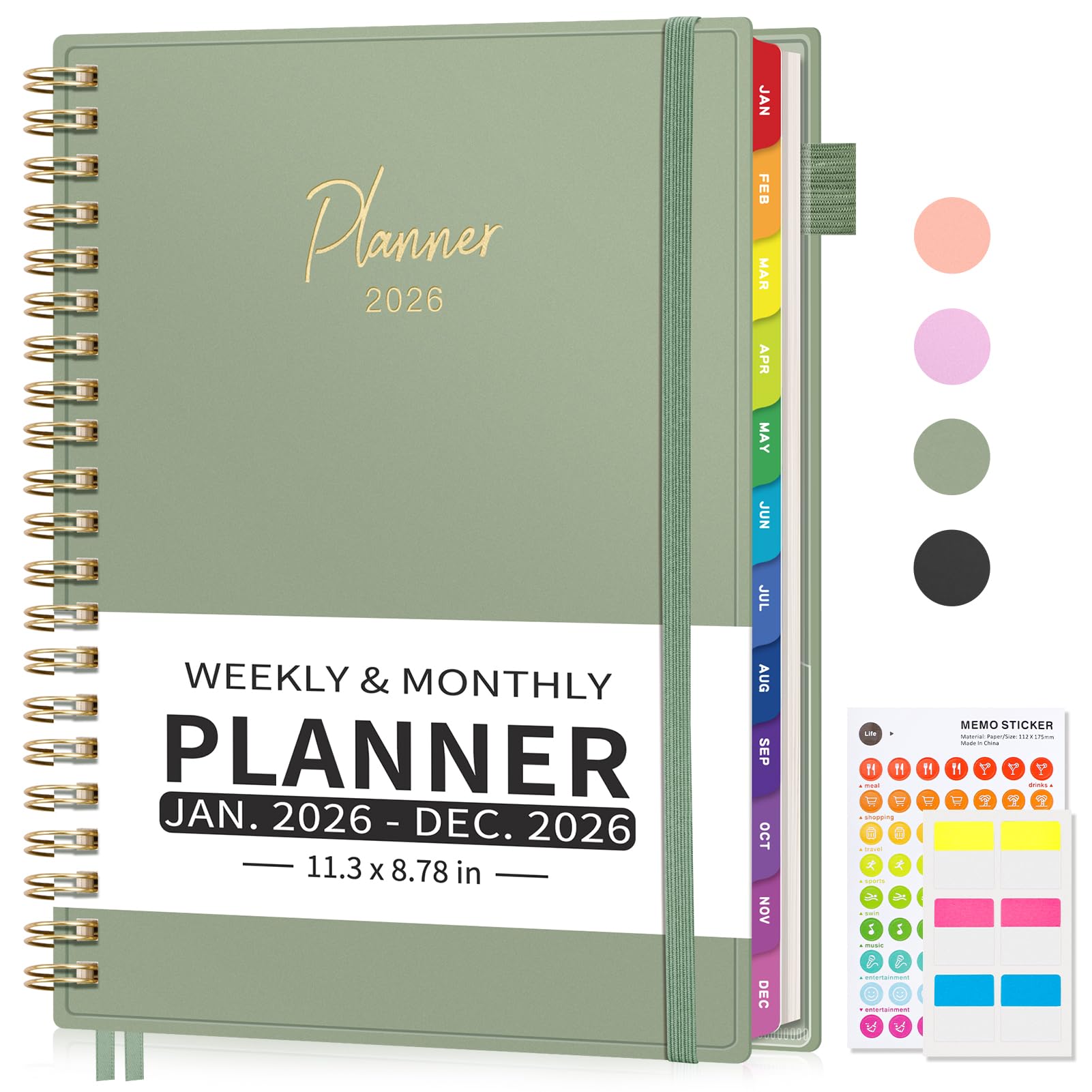 Photo 1 of EMSHOI 2026 Appointment Book, A4 15-Minute Hourly Planner, JAN 2026 - DEC 2026, Daily Weekly Monthly, 100GSM Thick Paper, PVC Cover, Colorful Tabs - for Work, School, Salon Scheduling, LightGreen