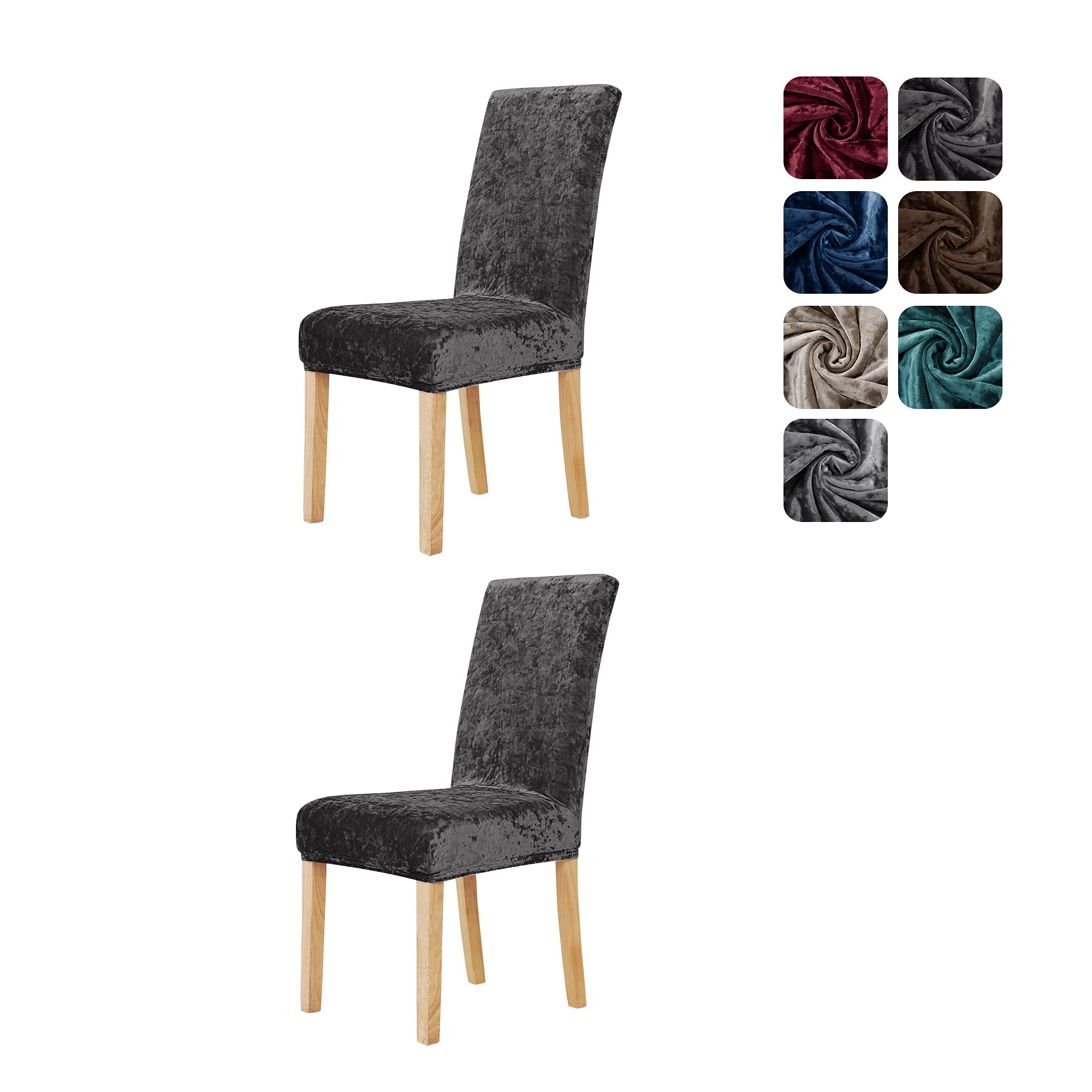 Deconovo Chair Covers for Dining Chair, Decorative Velvet Chair Covers, Stretch Slipcovers Elastic Furniture Covers, Dark Grey, Set of 2