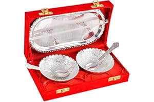NOBILITY Bowl Spoon Tray Set Silver Plated Dry Fruits Dessert Serving Set Diwali Christmas Eid Wedding Return Gifts Friends Family Home Decorative Housewarming Corporate Gift items