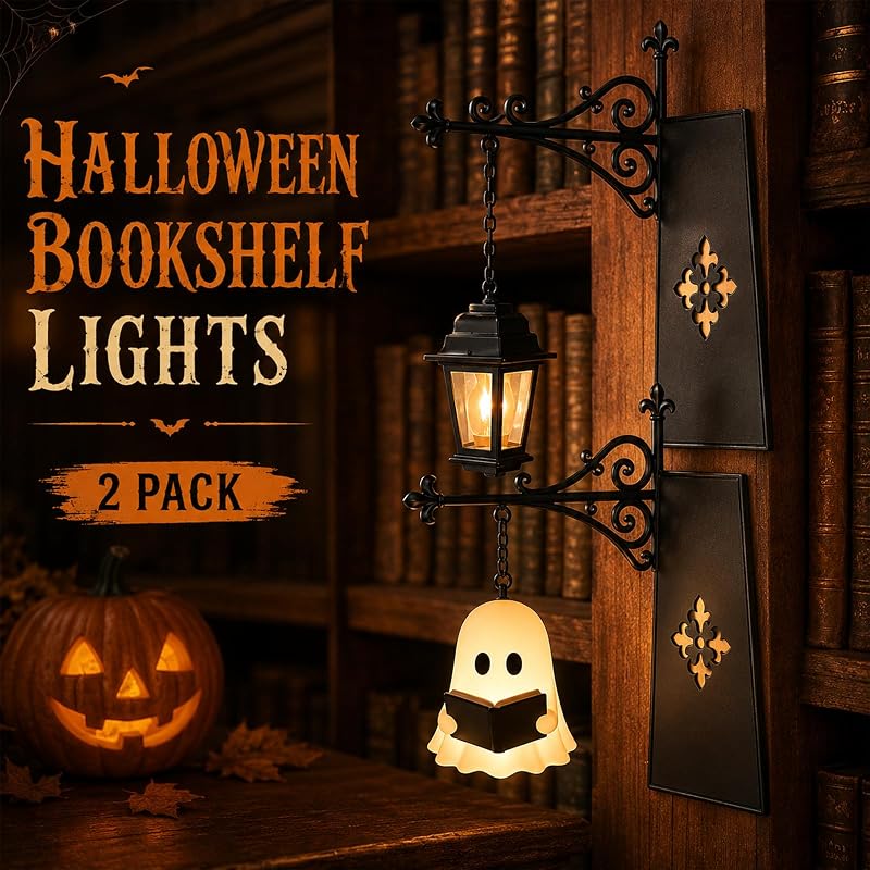 2 pièces Lampe Halloween, Lampes de Livres pour étagère
