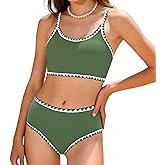 FtcoDcik Girls Swimsuit Double Strap High Waist Sporty Bikini Swimsuits Summer Beach 2 Piece Bikini Sets Size 11-15 Years