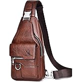 ANPTER Sling Bag for Men Crossbody Chest Bag,PU leather Over the Shoulder Purse Cross Body Sling Backpack for Travel