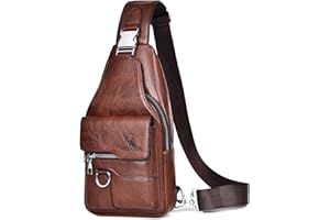 ANPTER Sling Bag for Men Crossbody Chest Bag,PU leather Over the Shoulder Purse Cross Body Sling Backpack for Travel