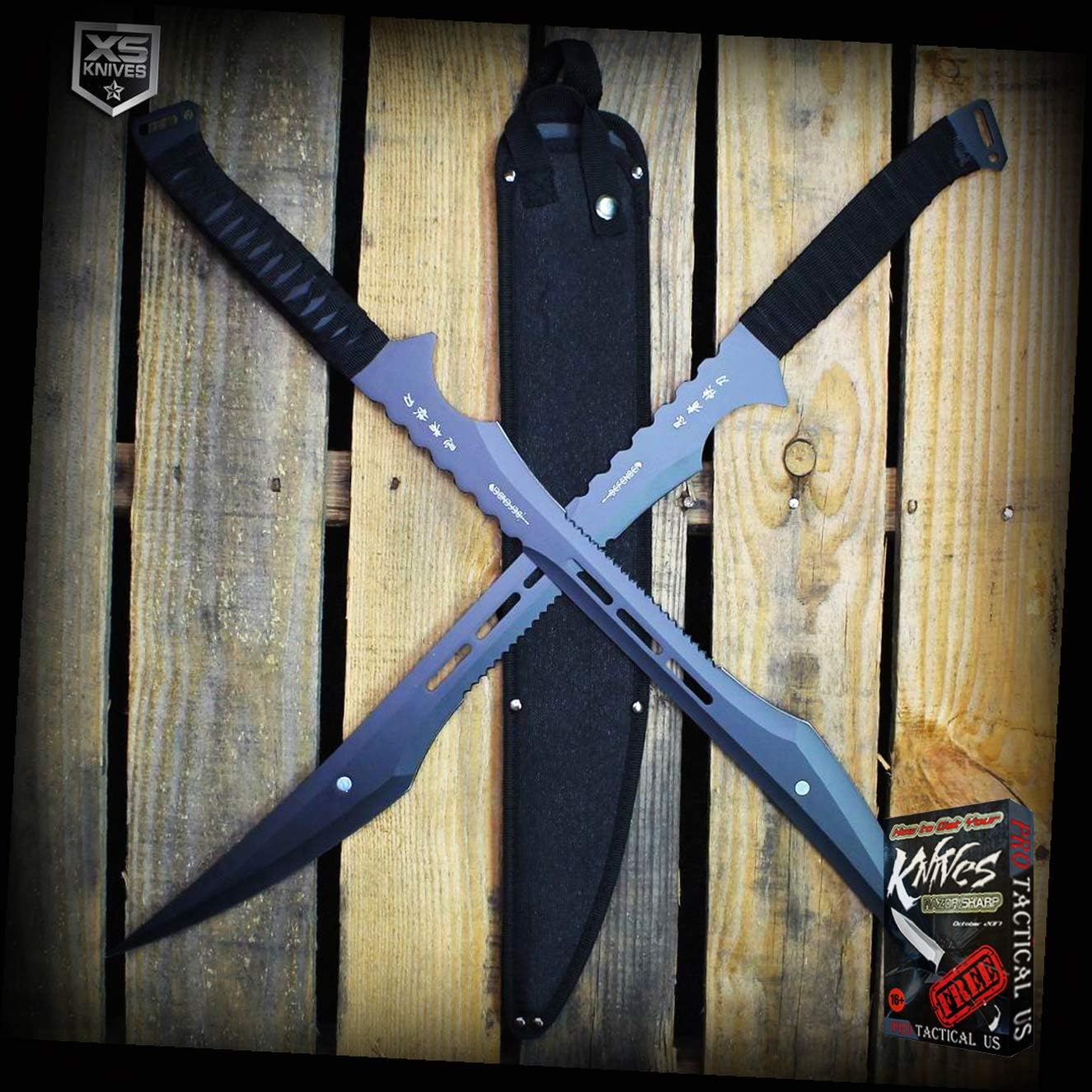 27-inch 2pc Black Ninja Sword Set Full Tang Machete Tactical Katana w/BACK SHEATH XS399K + Free eBook by ProTactical-US