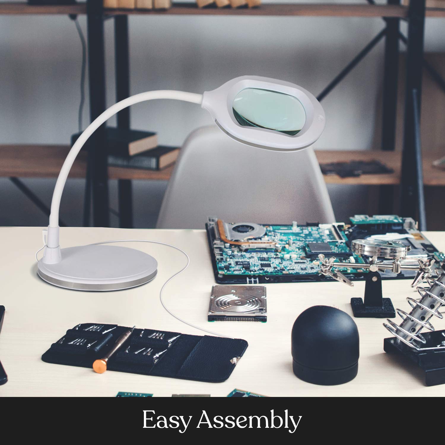 Brightech LightView Pro Magnifying LED Desk Lamp with Light, Hobbies & Reading, Flexibility & Durability Magnifying Floor Lamp, 3 in 1 LED Light Glass Magnifier, Work Light for Pro Uses - White