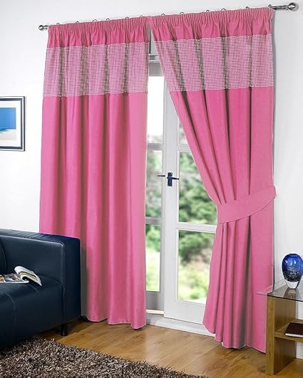 Pair Of Pink 66 Width X 90 Drop Childrens Kids Gingham Thermal