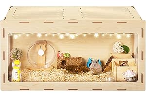 COZIVVOVV Wooden Hamster Cage, 40" Large Hamster Mice Rat Habitat with Openable Top & Acrylic Sheets, Small Animal Cage Enclosure Pet House for Syrian Hamsters, Guinea Pig, Chinchilla, Rabbit