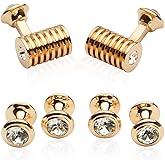 Cuff-Daddy Men's Rose Gold Clear Crystal Cufflinks and Studs Tuxedo Shirt Formal Set with Jewelry Presentation Box Storage Special Occasions Wedding Cufflinks & Shirt Accessories