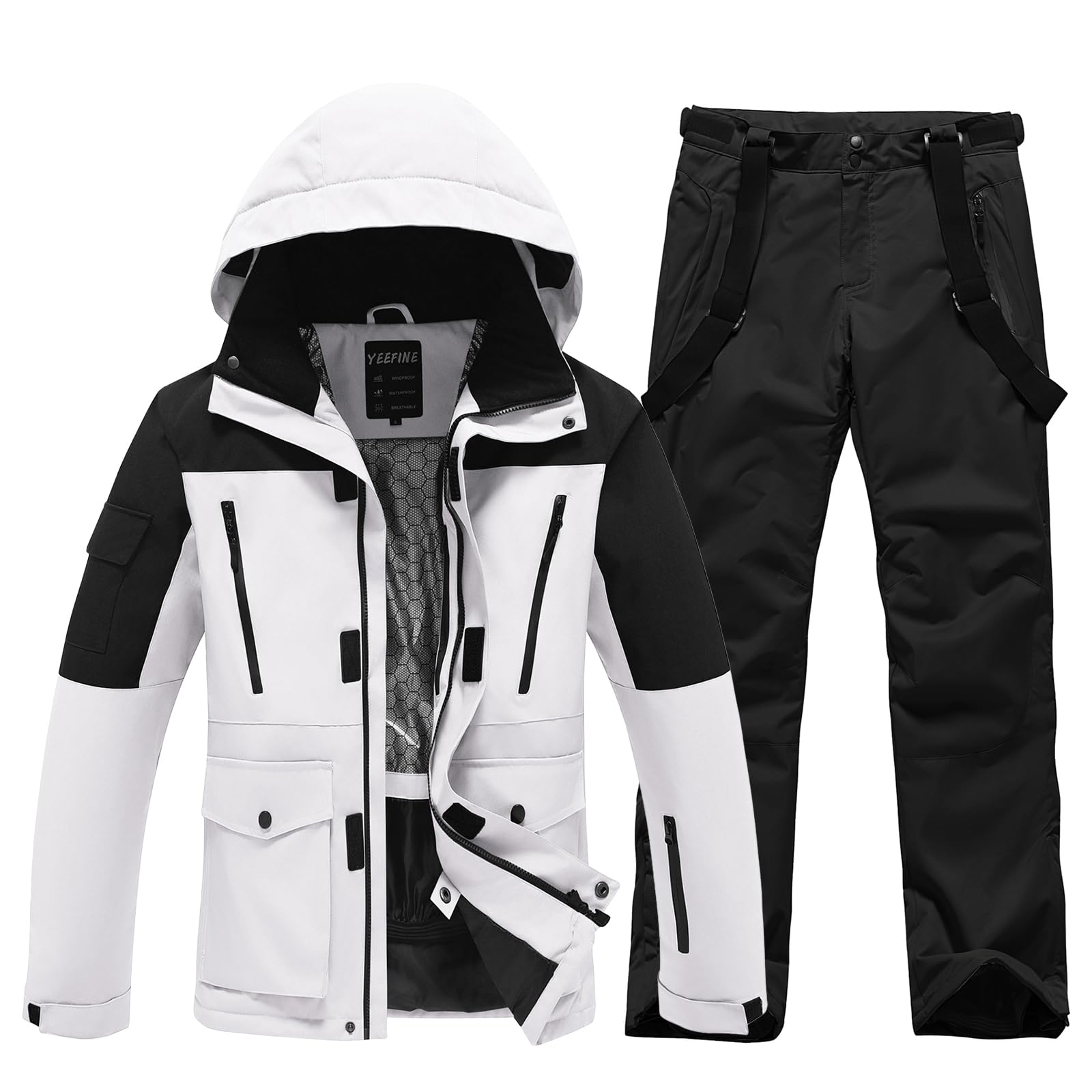 Photo 1 of YEEFINE Men's Ski Suit Waterproof Snow Suits Two Piece Snowboard Jacket and Pants Set Outdoor Windproof Winter Warm Snowsuits(#5WT+Black, S)-