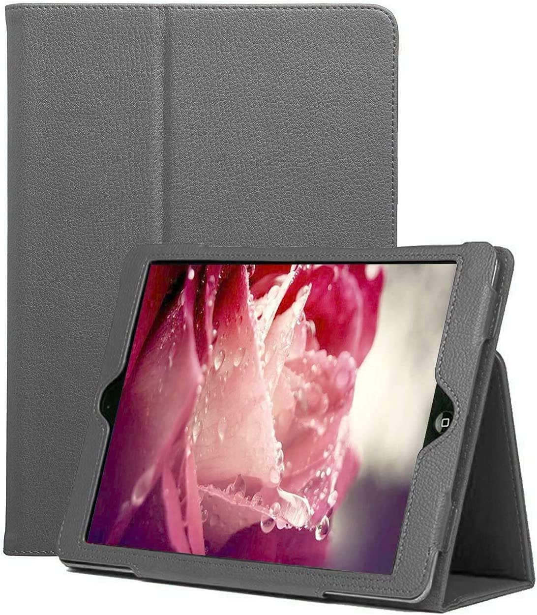 Leather Flip Stand Folio Case Cover For Apple iPad 9th generation 2021 (A2602, A2604) 8th Generation 2020(A2270,A2428) 7th Generation 2019 (A2197,A2198) (Grey)