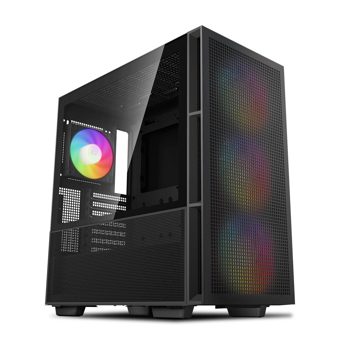 CH560 PC Case ATX High-Airflow 140mm PWM ARGB Fans Front Panel Mid Tower ATX Hybrid Mesh/Tempered Glass Side Panel PC Case 360mm Radiator support Top/Front USB 3.0 Type-C I/O Panel