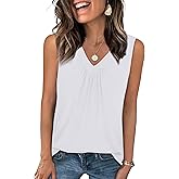 OFEEFAN Tank Top for Women Loose Fit Sleeveless Shirts V Neck Summer Clothes Ruched Women's Tees and Tanks Curved Hem