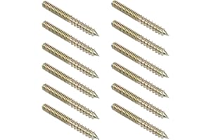 PHITUODA 12 Pack 1/4-20 x 2 Inch Hanger Bolts Double Headed Self-Tapping Screw Threaded Rods Bolt for Furniture Wood Joint